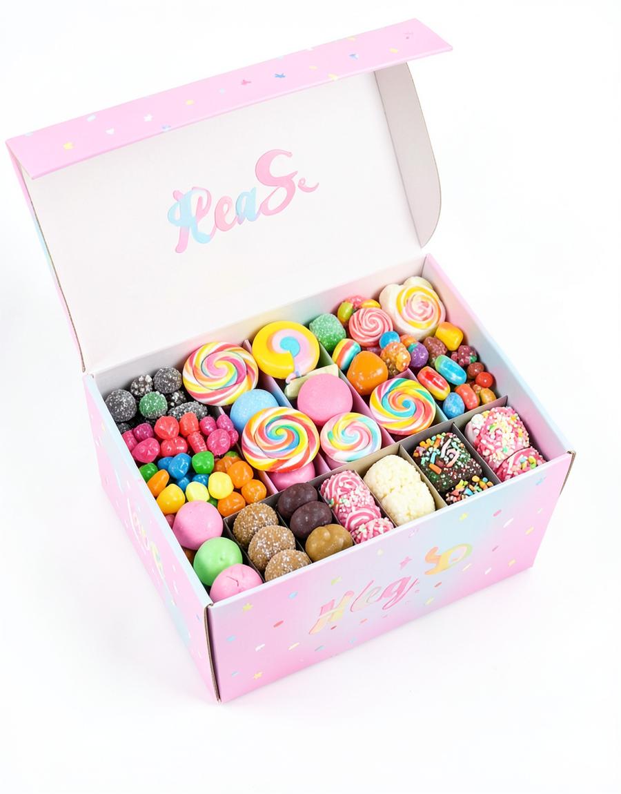 Festa na Caixa preenchida com doces variados e brigadeiros decorados
