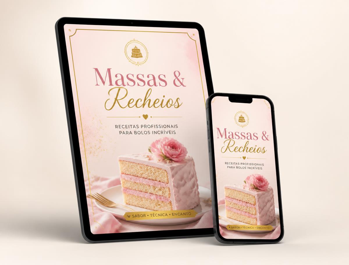 Material complementar Massas & Recheios exibido em tablet e celular